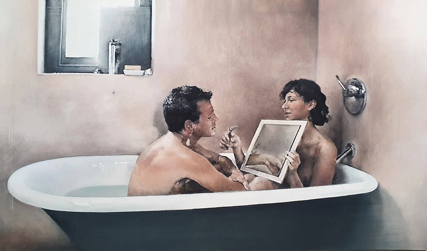 Two figures with mirror - The Bath erstellt 2024