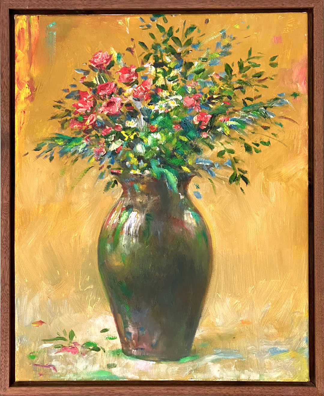 Trockenblumestrauß in brauner Vase (beiger Hintergrund) erstellt 2018